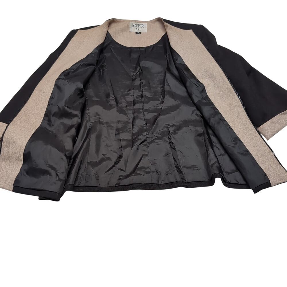 VTG Kasper Suit Jacket / Top Blouse Set Women's 14P 14 Petite Black Tan Career - Picture 5 of 16
